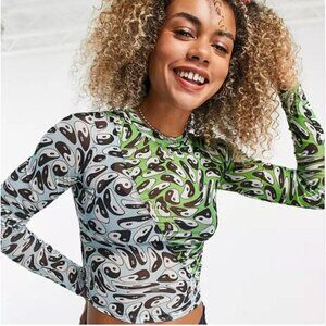 Y2K Mesh Long Sleeve Shirt Womens 6 Ying Yang Mesh Rave